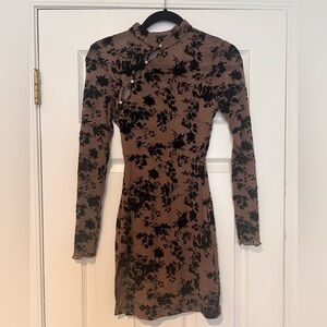 Fashion Nova- Raelynn Mesh Mini Dress - Brown/combo - size XS